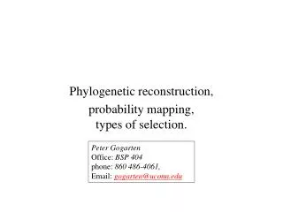 Phylogenetic reconstruction, probability mapping, types of selection.