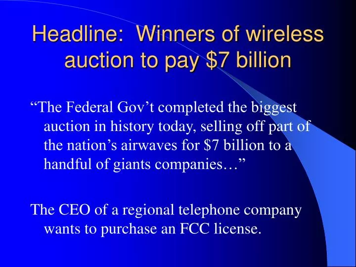 headline winners of wireless auction to pay 7 billion