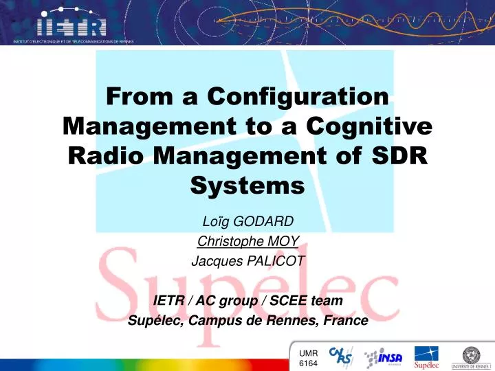 from a configuration management to a cognitive radio management of sdr systems
