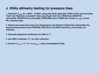 J. Willis altimetry testing for pressure bias: