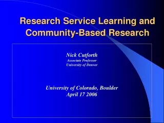 Research Service Learning and Community-Based Research