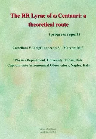The RR Lyrae of w Centauri: a theoretical route (progress report)