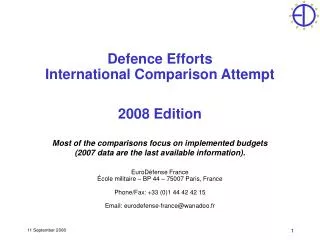 Defence Efforts International Comparison Attempt 2008 Edition