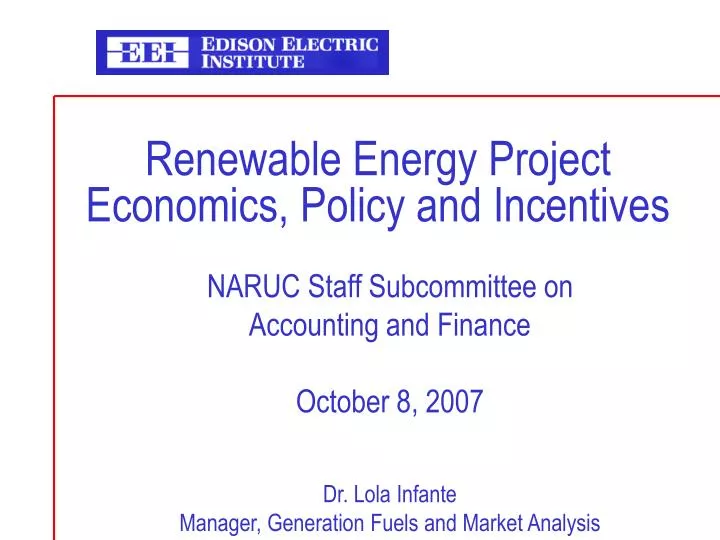 renewable energy project economics policy and incentives