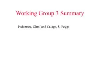 Working Group 3 Summary