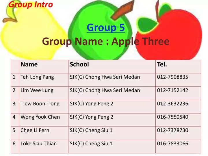 group 5 group name apple three