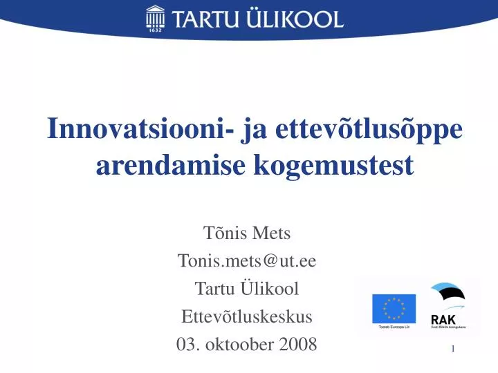 innovatsiooni ja ettev tlus ppe arendamise kogemustest