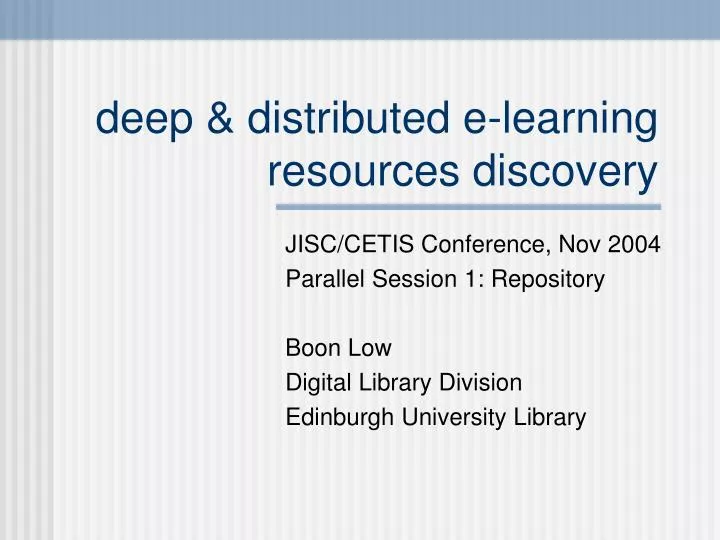 deep distributed e learning resources discovery