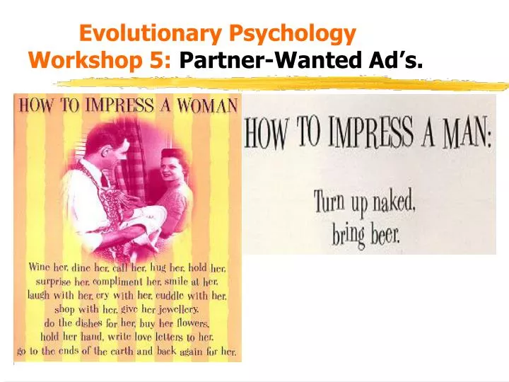 evolutionary psychology workshop 5 partner wanted ad s