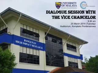 DIALOGUE SESSION WITH THE VICE CHANCELOR 9.30 am 25 March 2014 (Tuesday)