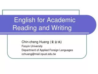 English for Academic Reading and Writing