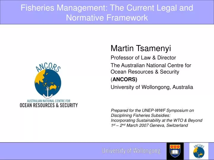 fisheries management the current legal and normative framework