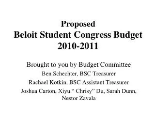 Proposed Beloit Student Congress Budget 2010-2011