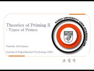Theories of Priming II : Types of Primes Timothy McNamara Journal of Experimental Psychology,1994