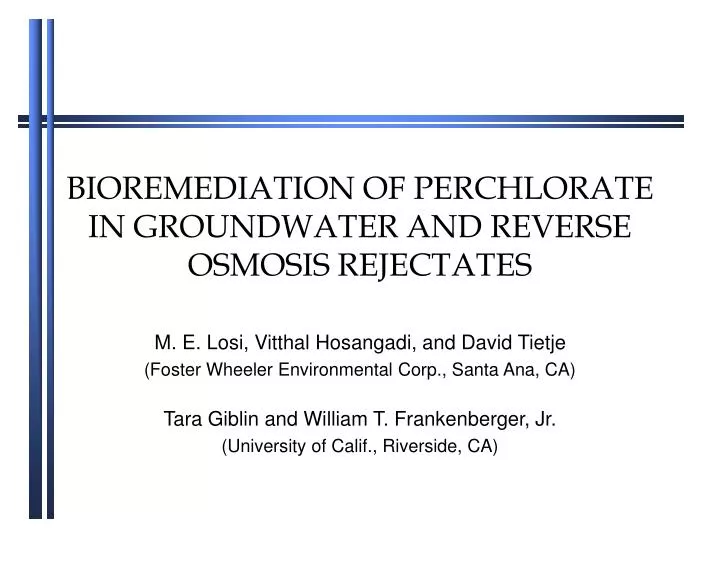 bioremediation of perchlorate in groundwater and reverse osmosis rejectates