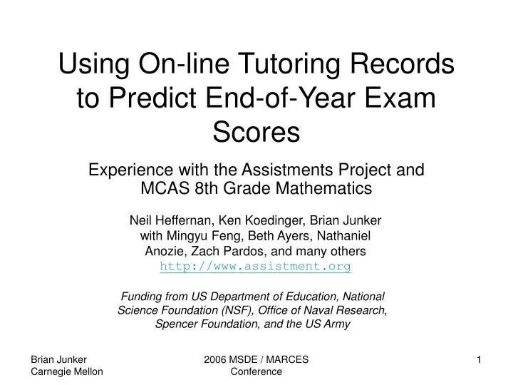 using on line tutoring records to predict end of year exam scores