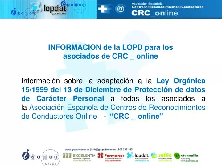 informacion de la lopd para los asociados de crc online