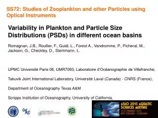 Variability in Plankton and Particle Size Distributions (PSDs) in different ocean basins