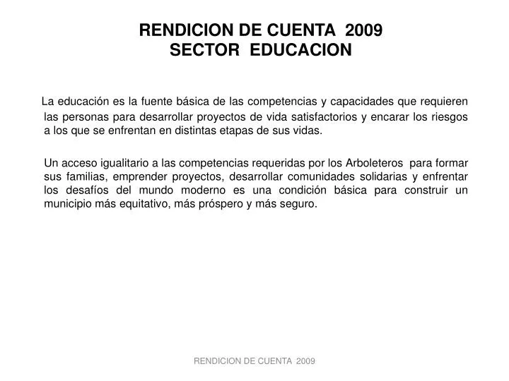 rendicion de cuenta 2009 sector educacion