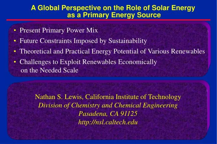 a global perspective on the role of solar energy as a primary energy source