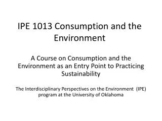 IPE 1013 Consumption and the Environment