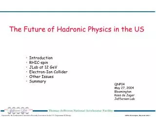 The Future of Hadronic Physics in the US
