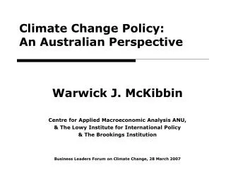 Climate Change Policy: An Australian Perspective