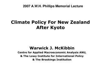 Climate Policy For New Zealand After Kyoto