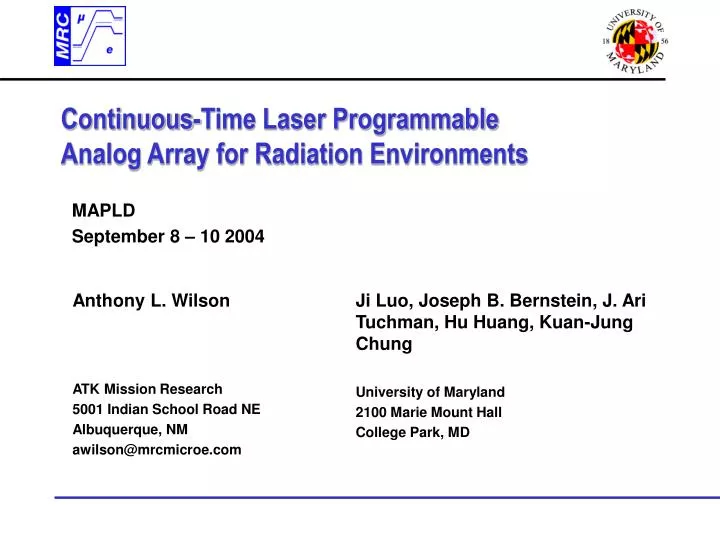 continuous time laser programmable analog array for radiation environments