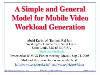 A Simple and General Model for Mobile Video Workload Generation