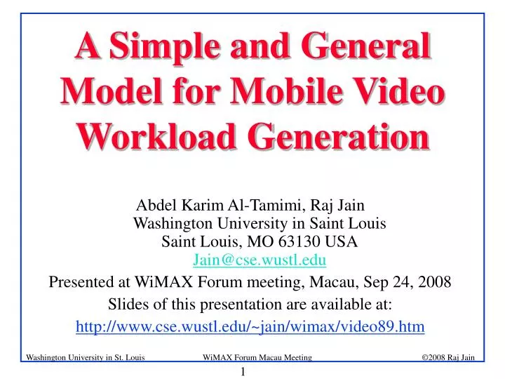 a simple and general model for mobile video workload generation