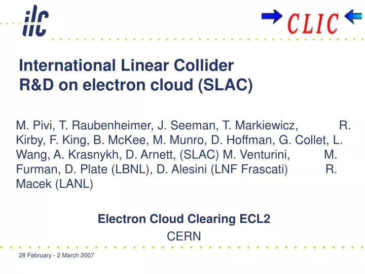 international linear collider r d on electron cloud slac