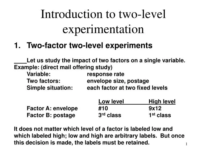introduction to two level experimentation