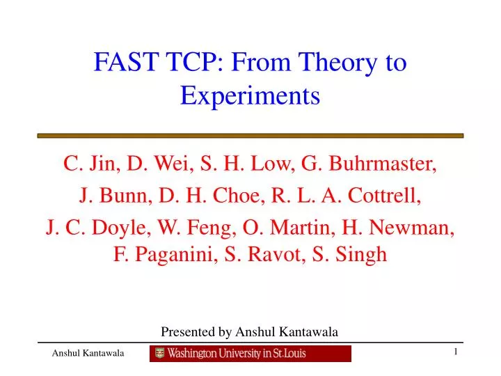 fast tcp from theory to experiments