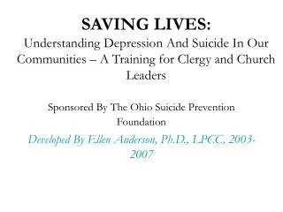Sponsored By The Ohio Suicide Prevention Foundation