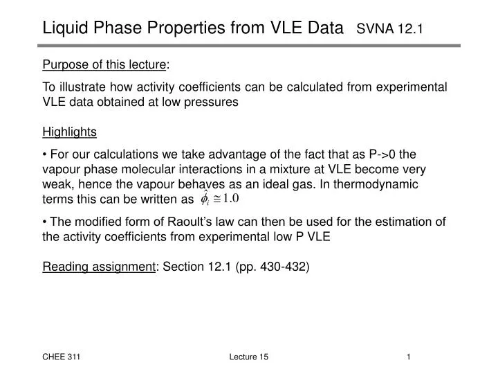 liquid phase properties from vle data svna 12 1