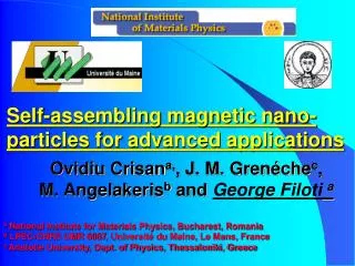 Self-assembling magnetic nano-particles for advanced applications
