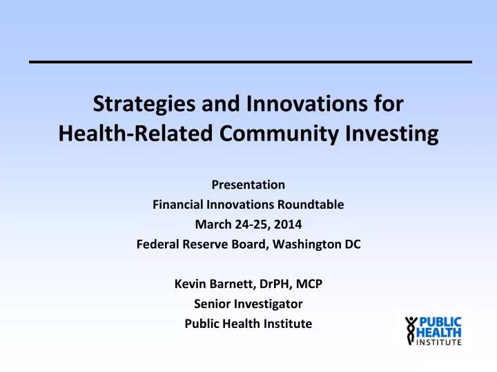 strategies and innovations for health related community investing
