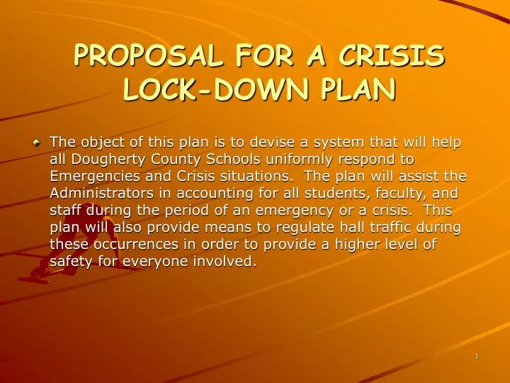 proposal for a crisis lock down plan