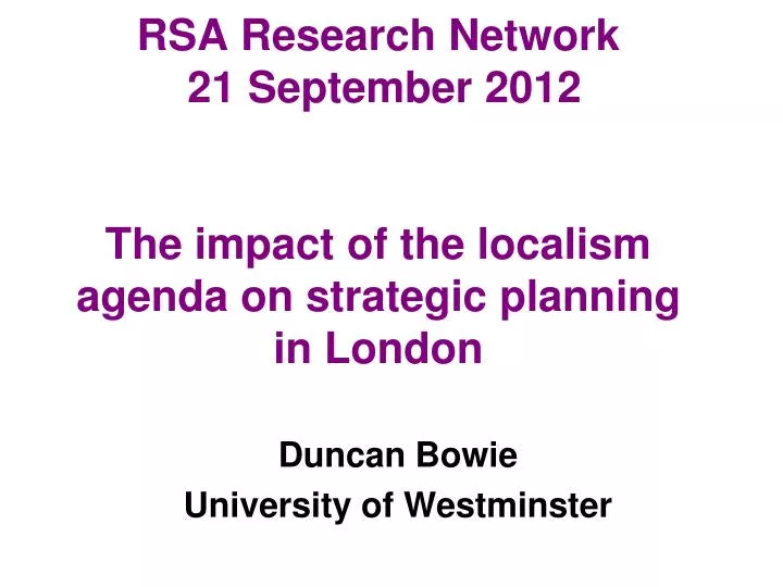 duncan bowie university of westminster