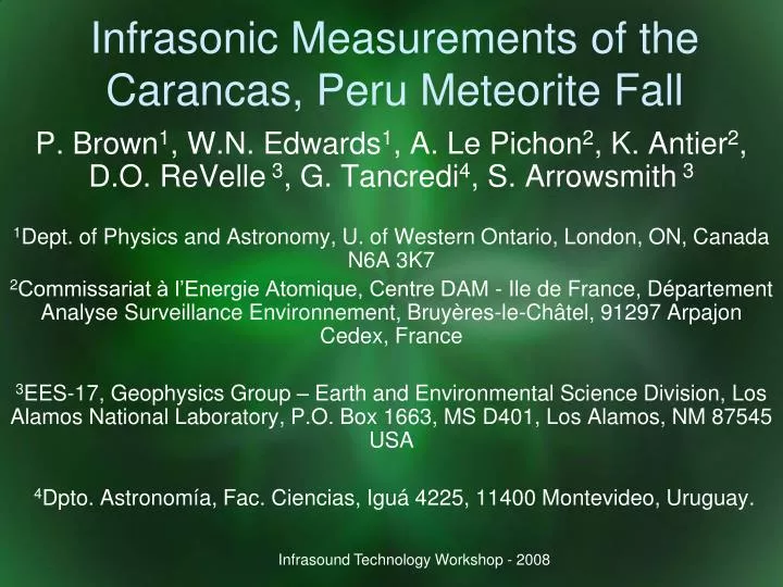 infrasonic measurements of the carancas peru meteorite fall