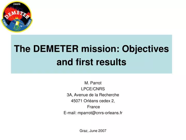 the demeter mission objectives and first results