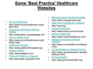 Some ‘Best Practice’ Healthcare Websites