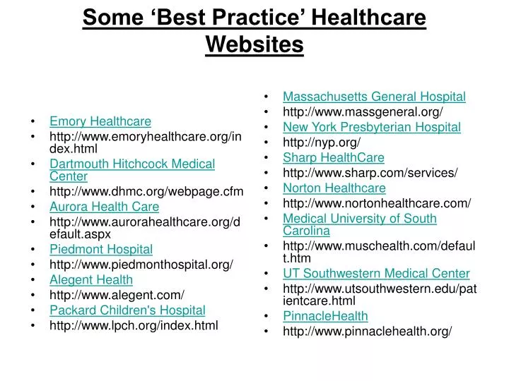 some best practice healthcare websites