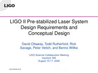 LIGO II Pre-stabilized Laser System Design Requirements and Conceptual Design