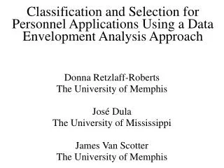Classification and Selection for Personnel Applications Using a Data Envelopment Analysis Approach