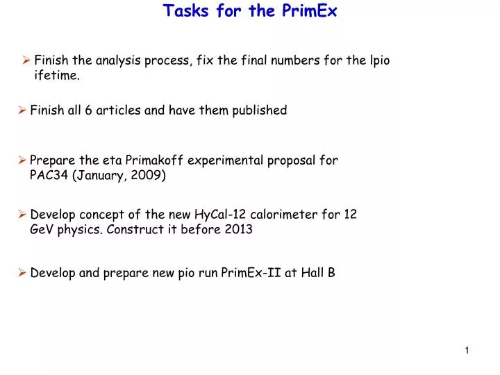 tasks for the primex