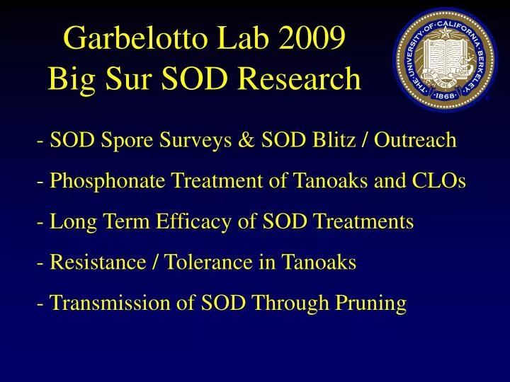 garbelotto lab 2009 big sur sod research