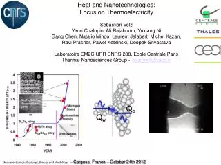 Heat and Nanotechnologies: Focus on Thermoelectricity Sebastian Volz