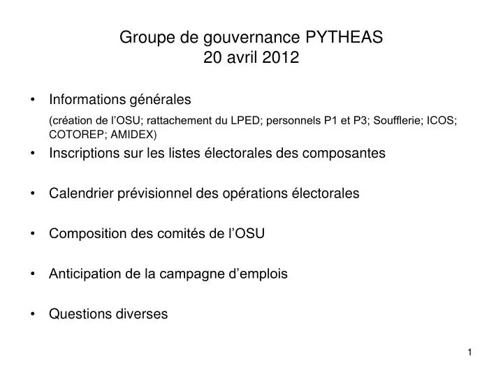 groupe de gouvernance pytheas 20 avril 2012